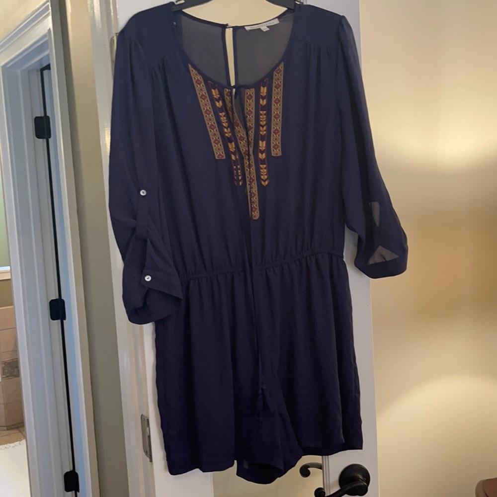 Navy romper with Aztec detail